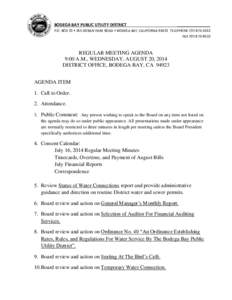 BODEGA BAY PUBLIC UTILITY DISTRICT  ________________ P.O. BOX 70 • 265 DORAN PARK ROAD • BODEGA BAY, CALIFORNIA[removed]TELEPHONE[removed]FAX[removed]