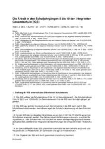 Die Arbeit in den Schuljahrgängen 5 bis 10 der Integrierten Gesamtschule (IGS) RdErl. d. MK v[removed] – 33 – [removed]VORIS 22410 – (SVBl. Nr[removed]S. 196)