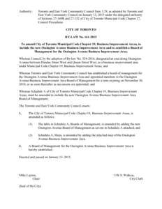 Authority:  Toronto and East York Community Council Item 3.29, as adopted by Toronto and East York Community Council on January 13, 2015 under the delegated authority of Sections 27-149B and[removed]of City of Toronto Mun