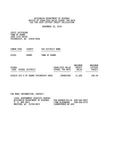 2013 Lottery Credit Notice of Equalized Value School Tax Rate