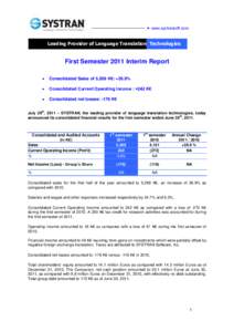  www.systransoft.com  Leading Provider of Language Translation Technologies First Semester 2011 Interim Report 