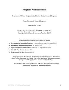 Program Announcement Department of Defense Congressionally Directed Medical Research Programs Neurofibromatosis Research Program Clinical Trial Award