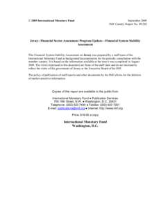 Jersey: Financial Sector Assessment Program Update -- Financial System Stability Assessment; IMF Country Report[removed]; September 1, 2009