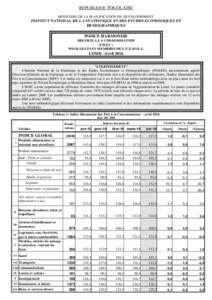 REPUBLIQUE TOGOLAISE MINISTERE DE LA PLANIFICATION DU DEVELOPPEMENT INSTITUT NATIONAL DE LA STATISTIQUE ET DES ETUDES ECONOMIQUES ET DEMOGRAPHIQUES