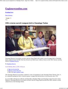 OHA returns sacred wampum belt to Onondaga Nation - Eagle News Online