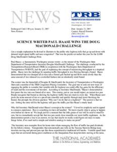 Embargoed Until 3:00 p.m. January 21, 2007 News Release Date: January 21, 2007 Contact: Russell Houston[removed]