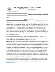 CIVIL COURT OF THE CITY OF NEW YORK COUNTY OF _______________ Court Address: _______________________________________________________ _____________________________________