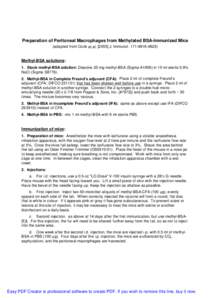 Preparation of Peritoneal Macrophages from Methylated BSA-Immunized Mice (adapted from Cook et alJ. Immunol. 171:Methyl-BSA solutions: 1. Stock methyl-BSA solution: Dissolve 20 mg methyl-BSA (Sigma A1