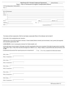 Subaward Number: Attachment 3B - Research Subaward Agreement Page 2 - Place of Performance & Highest Compensated Officers Institution/Organization (