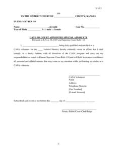 [removed]IN THE DISTRICT COURT OF __________________ COUNTY, KANSAS IN THE MATTER OF Name_________________________, Juvenile Year of Birth ____________ A □ male □ female