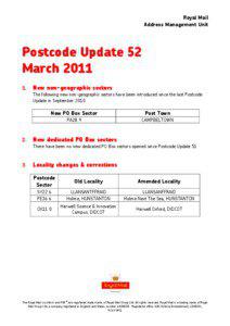 Postcode Update 48 - March 2009 New non-geographic sectors