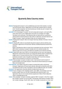 Quarterly Data Country notes  Albania: Road goods transport is not available because most of the activity is carried out by the private sector. Registration of brand new vehicles refers to vehicle stock. Goods transporte