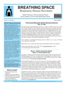 BREATHING SPACE Respiratory Disease Newsletter Health Promotion & Chronic Disease Division Chronic Disease & Environmental Epidemiology Section  Volume 4, Number 1