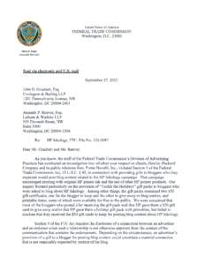 HP Inkology, File No, Letter to John Graubert, Esq., Counsel for Hewlett-Packard Company, and Amanda Reeves, Esq., Counsel for Porter Novelli, Inc