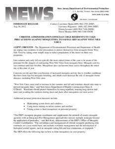 New Jersey Department of Environmental Protection P. O. Box 402, Trenton, New Jersey[removed]www.state.nj.us/dep Bob Martin, Commissioner  IMMEDIATE RELEASE: