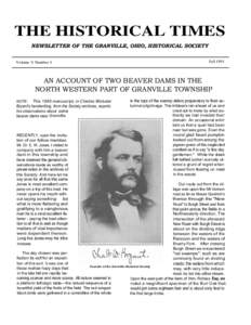 THE HISTORICAL TIMES NEWSLETTER OF THE GRANVILLE, OHIO, HISTORICAL SOCIETY Volume V Number 4 Fall 1991