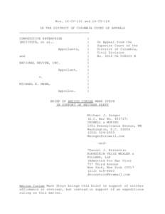 Nos. 14-CV-101 and 14-CV-126 IN THE DISTRICT OF COLUMBIA COURT OF APPEALS ____________________________________ COMPETITIVE ENTERPRISE INSTITUTE, et al., Appellants,