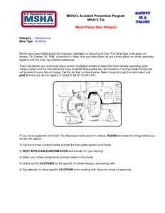 Mine Safety and Health Administration (MSHA) - MSHA’s Accident Prevention Program – Miners Tip - Multi-Piece Rim Wheels