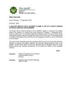 Microsoft Word - SANDF member  involved in a military vehicle accident.doc