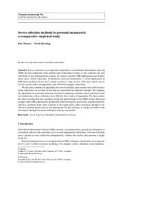 Noname manuscript No. (will be inserted by the editor) Server selection methods in personal metasearch: a comparative empirical study Paul Thomas · David Hawking