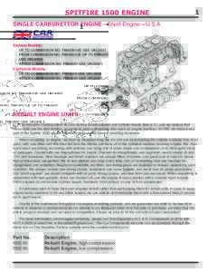 SPITFIRE 1500 ENGINE  1 SINGLE CARBURETTOR ENGINE—Short Engine—U.S.A.
