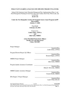 POLLUTANT LOADING ANALYSIS SITE SPECIFIC PROJECT PLAN FOR: Salmon Falls Headwater Lakes Watershed Management Plan: Implementation (Phase 1) and Road Management Planning for Great East Lake, Lake Ivanhoe, Horn Pond, Wilso