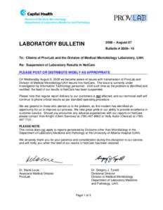 Microsoft Word - Laboratory Bulletin[removed]Suspension of Laboratory Results in NetCare.doc