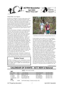 ACTRA Newsletter April 2003 “Never Truly Lost” ACT Rogaining