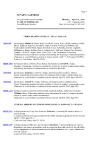 Page 1  SENATE CALENDAR Sixty-Seventh General Assembly STATE OF COLORADO Second Regular Session