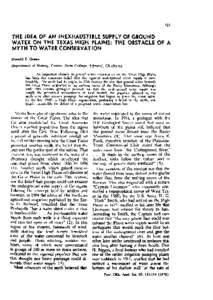 The Idea of an Inexhaustible Supply of Ground Water on the Texas High Plains: The Obstacle of a Myth to Water Conservation