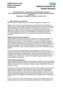 Commissioning Brief - Supporting Information (General GuidanceAssessing service models of community mental health response to urgent care needs Closing date: 14 Maytwo stage – outline to full)  1. Gene