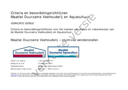 Criteria en beoordelingsrichtlijnen MDV - Energie (Varkens/Pluimvee)