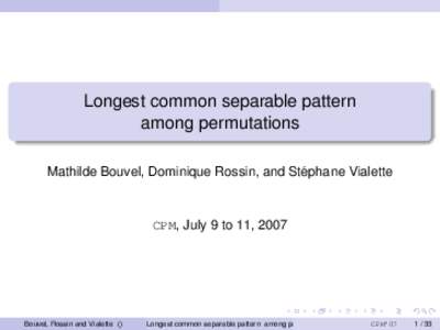 Longest common separable pattern among permutations ´ Vialette Mathilde Bouvel, Dominique Rossin, and Stephane