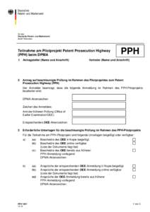 Teilnahme am Pilotprojekt Patent Prosecution Highway (PPH) beim DPMA