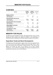 MINISTER FOR POLICE  OVERVIEW Agency  Budget