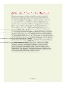2013 Financial Summ ary This summary represents a combination of data from the Audited Financial Statements of the six (6) separate Salvation Army corporations in the United States: National Headquarters (New Jersey corp