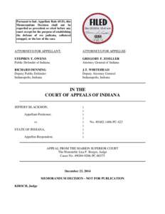 Pursuant to Ind. Appellate Rule 65(D), this Memorandum Decision shall not be regarded as precedent or cited before any court except for the purpose of establishing the defense of res judicata, collateral estoppel, or the