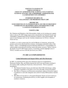 WRITTEN STATEMENT OF JOHN H. DUNNIGAN ASSISTANT ADMINISTRATOR, NATIONAL OCEAN SERVICE NATIONAL OCEANIC AND ATMOSPHERIC ADMINISTRATOR U.S. DEPARTMENT OF COMMERCE OVERSIGHT HEARING ON