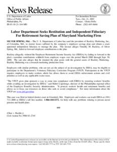 Year of birth missing / Fiduciary / United States Department of Labor / Bradford P. Campbell / Elaws / Law / Employee Retirement Income Security Act / Employee Benefits Security Administration