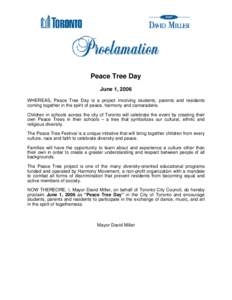 Toronto / Great Lakes / Canada / Ontario / Peace Tree Day / The Peace Tree / David Miller
