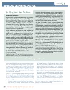 CHAPTER  LIFELONG LEARNING AND PSE An Overview: Key Findings Positive performance Although most post-secondary education (PSE) students