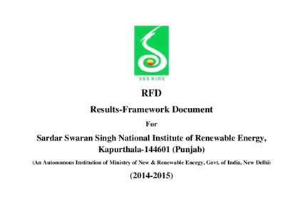 RFD Results-Framework Document For Sardar Swaran Singh National Institute of Renewable Energy, KapurthalaPunjab)