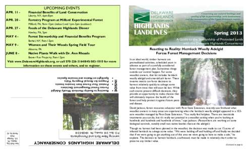 UPCOMING EVENTS APRFinancial Benefits of Land Conservation Liberty, NY, 6pm-8pm