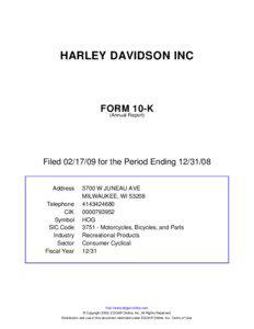 HARLEY DAVIDSON INC  FORM