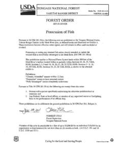 USDA frONGASS NATIONAL FOREST  Order No. 10·[removed]YAKUTAT RANGER DISTRICT