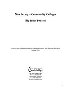 New Jersey’s Community Colleges Big Ideas Project Action Plans for Implementation: Strategies, Goals, and Success Indicators August 2011