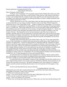 Southern Campaign American Revolution Pension Statements Pension application of Jonathan Kidwell S2706 fn27NC Transcribed by Will Graves State of Kentucky, Henry County On this 6th day of September 1833 personally appear