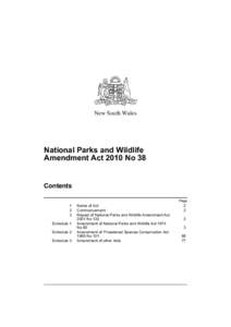 New South Wales  National Parks and Wildlife Amendment Act 2010 No 38  Contents