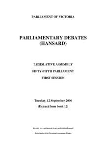 PARLIAMENT OF VICTORIA  PARLIAMENTARY DEBATES (HANSARD)  LEGISLATIVE ASSEMBLY