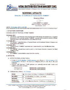 NDRRMC Update Sitrep No. 15 re Effects of Tropical Storm RAMON